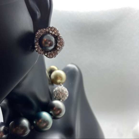 NWOT Sterling Silver, Crystal and Faux Pearl Pierced Earrings - Picture 6 of 8